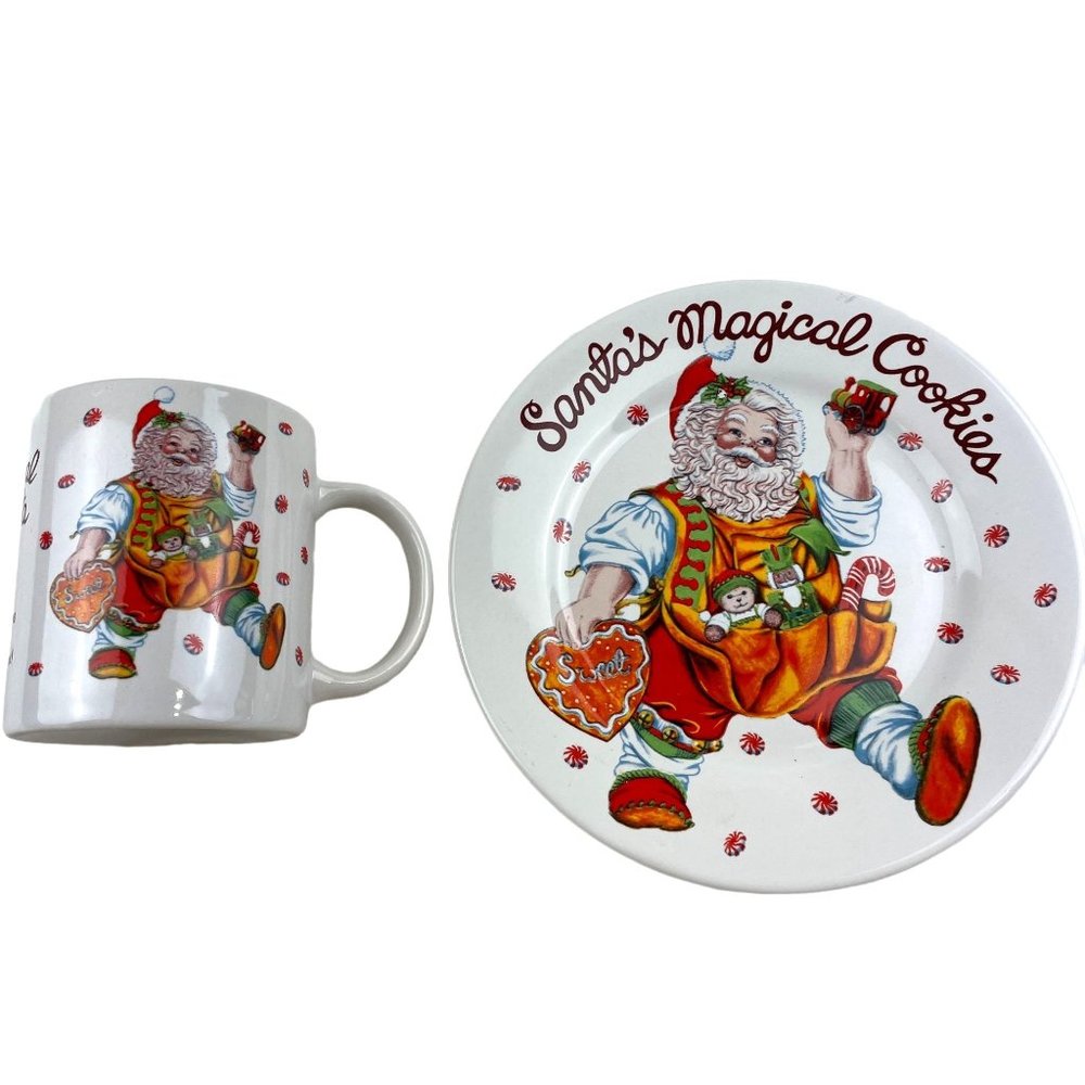 Sakura Stoneware Santa's Magical Cookies Plate & Mug Christmas Eve